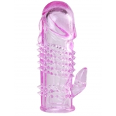 Розовая  гелевая насадка с клиторальным отростком - 13,5 см. - Toyfa Basic - в Рыбинске купить с доставкой