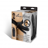 Полый страпон с двумя отростками и вибрацией Unisex Vibrating Hollow Strap-On Double Penetrating Dildo - 17,8 см. - Lux Fetish - купить с доставкой в Рыбинске