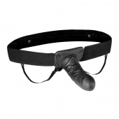 Чёрный полый страпон с вибрацией Unisex Vibrating Hollow Strap-On - 14 см. - Lux Fetish - купить с доставкой в Рыбинске