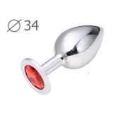Коническая серебристая анальная втулка с красным кристаллом - 8,2 см. - Anal Jewelry Plug - купить с доставкой в Рыбинске