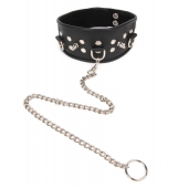 Черный ошейник с шипами и металлическим поводком-цепочкой - Notabu - купить с доставкой в Рыбинске