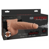 Телесный полый страпон с имитацией эякуляции 7.5  Hollow Squirting Strap-On with Balls Flesh - 21,6 см. - Pipedream - купить с доставкой в Рыбинске