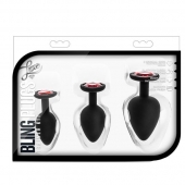 Набор черных анальных пробок с красным кристаллом-сердечком Bling Plugs Training Kit - Blush Novelties - купить с доставкой в Рыбинске
