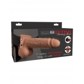 Кофейный перезаряжаемый вибрострапон 7  Hollow Rechargeable Strap-on with Balls - 20,3 см. - Pipedream - купить с доставкой в Рыбинске