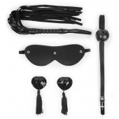 Эротический набор в черном цвете: маска, кляп, пэстисы, плётка - Notabu - купить с доставкой в Рыбинске