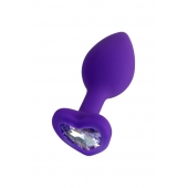 Фиолетовая анальная втулка Diamond Heart с прозрачным кристаллом - 7 см. - ToyFa - купить с доставкой в Рыбинске