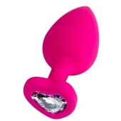 Розовая анальная втулка Diamond Heart с прозрачным кристаллом - 9,5 см. - ToyFa - купить с доставкой в Рыбинске