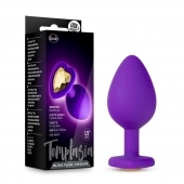 Фиолетовая анальная пробка Bling Plug Medium с золотистым стразом - 8,3 см. - Blush Novelties - купить с доставкой в Рыбинске