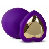 Фиолетовая анальная пробка Bling Plug Large с золотистым стразом - 9,5 см. - Blush Novelties - купить с доставкой в Рыбинске