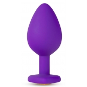 Фиолетовая анальная пробка Bling Plug Large с золотистым стразом - 9,5 см. - Blush Novelties - купить с доставкой в Рыбинске
