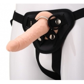 Телесный страпон на черных трусиках STRAP ON REAL DILDO - 20 см. - Dream Toys - купить с доставкой в Рыбинске
