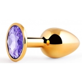Золотистая анальная пробка с фиолетовым стразом - 7,2 см. - Anal Jewelry Plug - купить с доставкой в Рыбинске