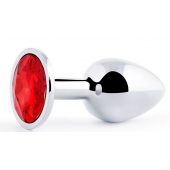 Серебристая анальная пробка с красным стразом - 7,2 см. - Anal Jewelry Plug - купить с доставкой в Рыбинске