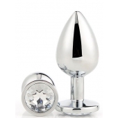 Серебристая анальная втулка с прозрачным кристаллом - 7,1 см. - Dream Toys - купить с доставкой в Рыбинске