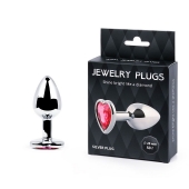 Серебристая анальная пробка с малиновым кристаллом-сердечком - 7 см. - Anal Jewelry Plug - купить с доставкой в Рыбинске
