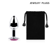 Серебристая анальная пробка с малиновым кристаллом - 7,2 см. - Anal Jewelry Plug - купить с доставкой в Рыбинске