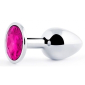 Серебристая анальная пробка с малиновым кристаллом - 7,2 см. - Anal Jewelry Plug - купить с доставкой в Рыбинске