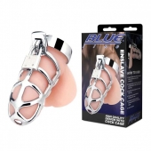 Серебристая металлическая клетка для члена с замком Enslave Cock Cage - BlueLine - купить с доставкой в Рыбинске