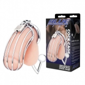 Серебристая металлическая клетка с анальным стимулятором Cock Cage - BlueLine - купить с доставкой в Рыбинске
