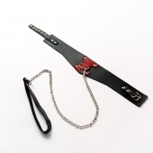 Черный широкий ошейник с красным декором и поводком - Crazy Handmade - купить с доставкой в Рыбинске