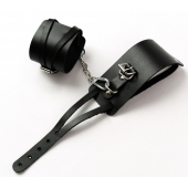 Черные кожаные оковы с креплением в виде веревочек - Crazy Handmade - купить с доставкой в Рыбинске