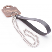 Серебристый металлический поводок с кожаной черной ручкой - 80 см. - Crazy Handmade - купить с доставкой в Рыбинске
