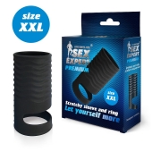 Черная открытая насадка на пенис с кольцом для мошонки XXL-size - 9,4 см. - Sex Expert - в Рыбинске купить с доставкой