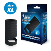 Черная открытая насадка на пенис с кольцом для мошонки XL-size - 8,9 см. - Sex Expert - в Рыбинске купить с доставкой