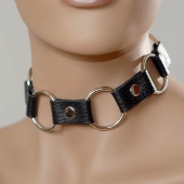 Кожаный черный ошейник с кольцами - Sitabella - купить с доставкой в Рыбинске