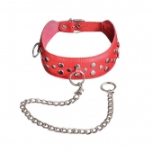 Красный кожаный ошейник с карабином и поводком - Sitabella - купить с доставкой в Рыбинске