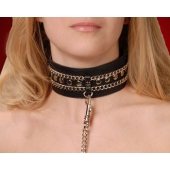 Чёрный ошейник с цепочками и поводком - Sitabella - купить с доставкой в Рыбинске