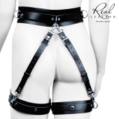 Черный кожаный пояс с гартерами - S-M - Notabu - купить с доставкой в Рыбинске