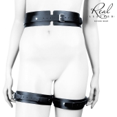 Черный кожаный пояс с гартерами - S-M - Notabu - купить с доставкой в Рыбинске