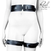 Черный кожаный пояс с гартерами - L-XL - Notabu - купить с доставкой в Рыбинске