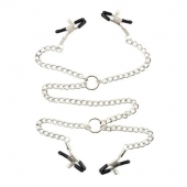 Серебристые зажимы для сосков и половых губ на тонкой цепочке - Notabu - купить с доставкой в Рыбинске