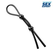 Черное силиконовое лассо с двумя шариками для утяжки - Sex Expert - в Рыбинске купить с доставкой