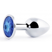 Анальное украшение BUTT PLUG  Small с синим кристаллом - 7 см. - Anal Jewelry Plug - купить с доставкой в Рыбинске