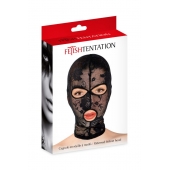 Черная кружевная маска на голову с отверстиями для глаз и рта - Fetish Tentation - купить с доставкой в Рыбинске