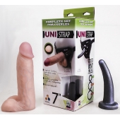 Страпон-унисекс с двумя насадками UNI strap 7  Harness - 19 и 16 см. - LOVETOY (А-Полимер) - купить с доставкой в Рыбинске