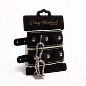 Черные скругленные наручники с мягкой бежевой подкладкой - Crazy Handmade - купить с доставкой в Рыбинске