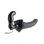 Черный страпон с вагинальной пробкой Deluxe Vibrating Penetrix Strap-On - 19 см. - Pipedream - купить с доставкой в Рыбинске