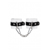 Бело-черные кожаные наручники с одним ремешком с люверсами - Pecado - купить с доставкой в Рыбинске