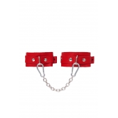 Красные кожаные узкие оковы со скруглёнными углами - Pecado - купить с доставкой в Рыбинске