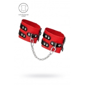 Красно-черные мягкие оковы с двумя ремешками с люверсами - Pecado - купить с доставкой в Рыбинске