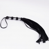 Черный кожаный флоггер со стальной ручкой - 45 см. - Crazy Handmade - купить с доставкой в Рыбинске
