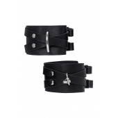 Черные кожаные оковы с двумя перекрёстными ремешками - Pecado - купить с доставкой в Рыбинске