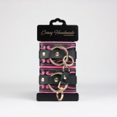 Черные кожаные наручники с розовой строчкой - Crazy Handmade - купить с доставкой в Рыбинске