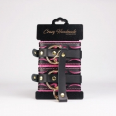Черные кожаные оковы с розовой строчкой - Crazy Handmade - купить с доставкой в Рыбинске