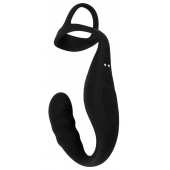 Черное эрекционное кольцо со стимуляцией промежности и анальной пробкой Cock Ring with RC Prostate Plug - Orion - в Рыбинске купить с доставкой