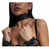 Черный ажурный чокер с золотистой фурнитурой - Crazy Handmade - купить с доставкой в Рыбинске